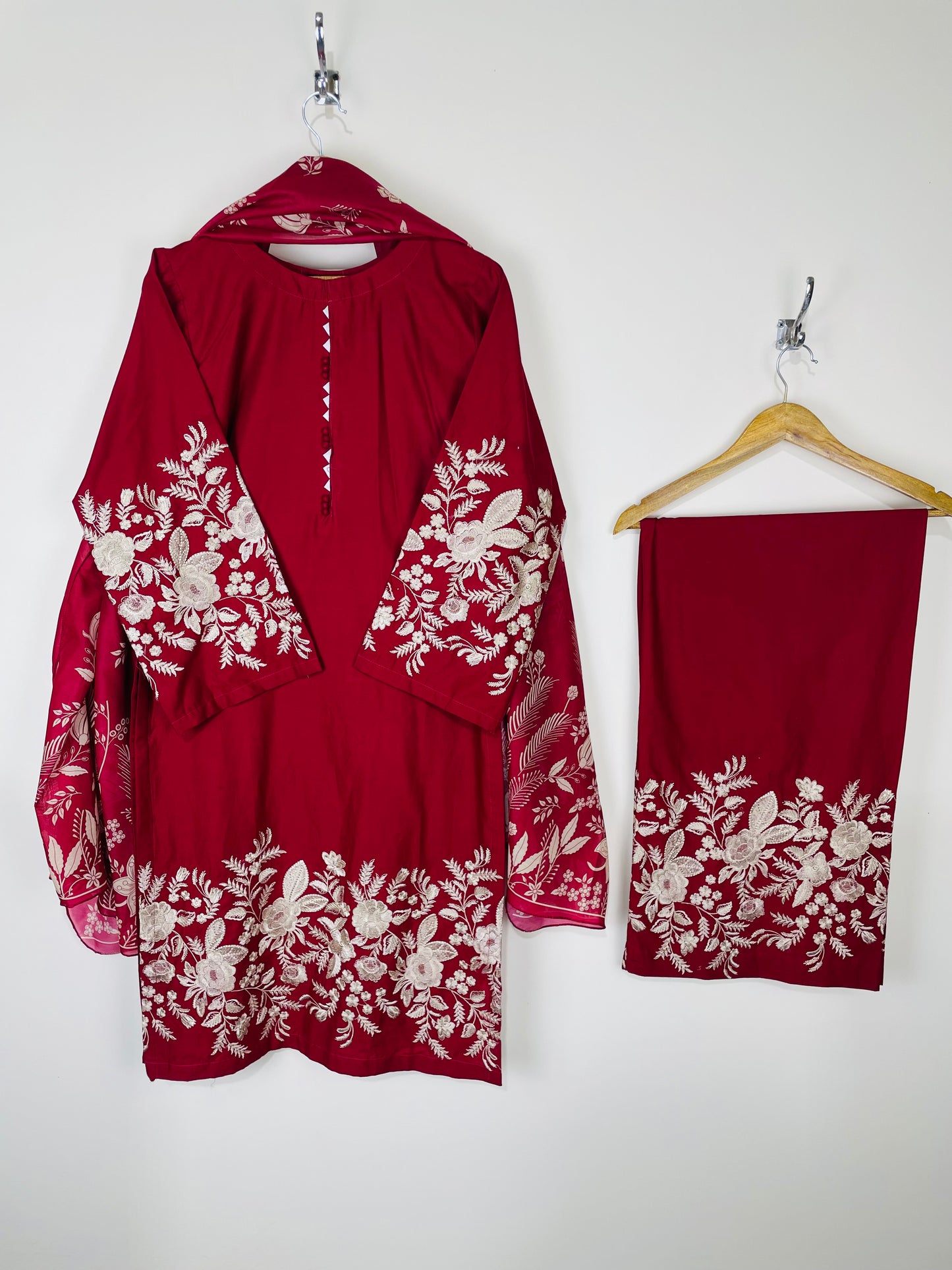 Blood Rose 3PC - Embroidered Winter Cotton