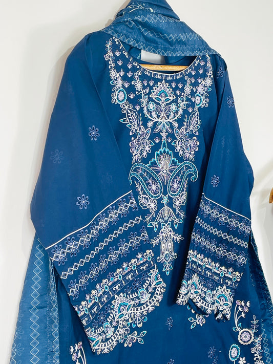 Obsidian Blue 3PC - Embroidered Winter Cotton