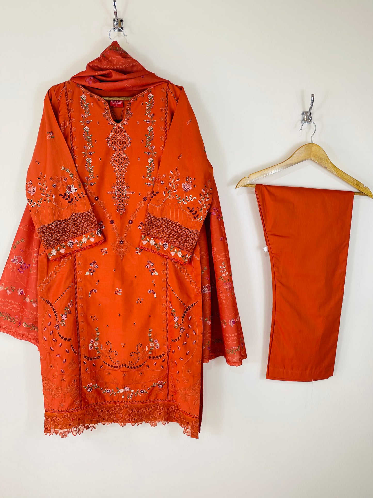 Neon Saffron 3PC - Embroidered Winter Cotton
