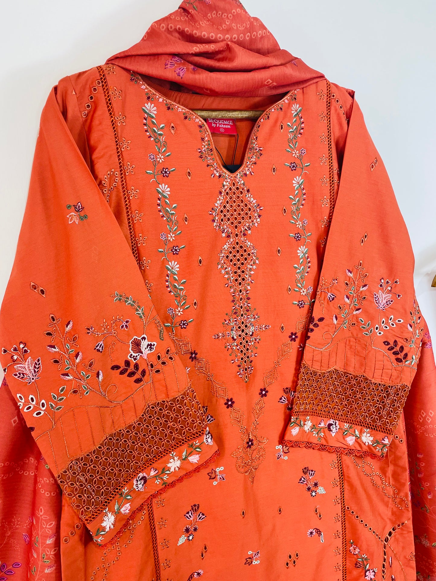 Neon Saffron 3PC - Embroidered Winter Cotton