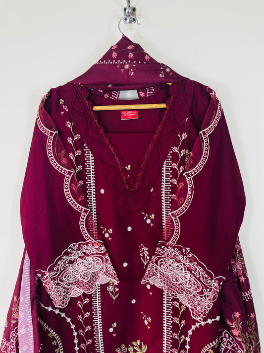 Plum Blood 3PC - Embroidered Winter Cotton