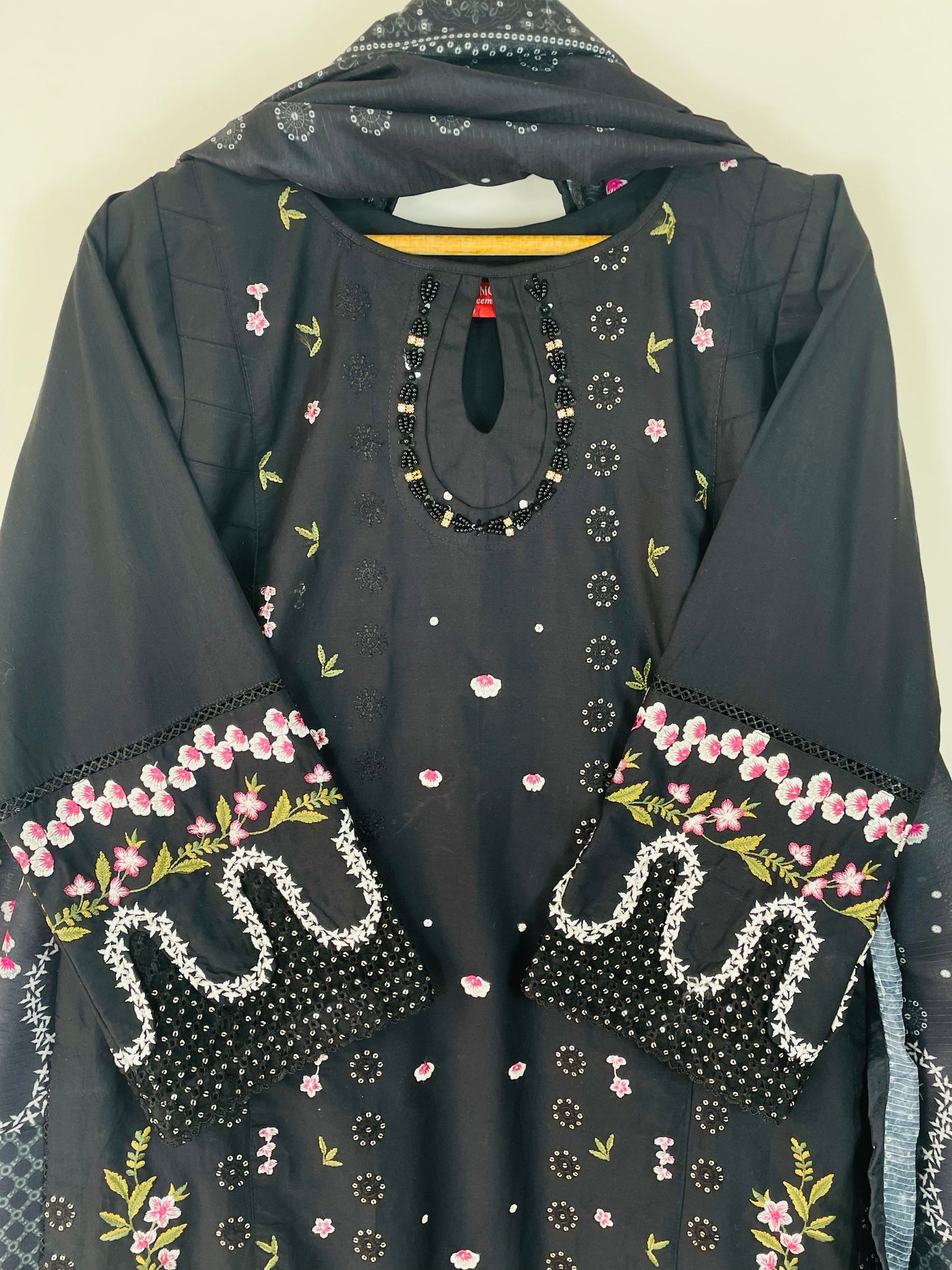 Obsidian Black 3PC - Embroidered Winter Cotton