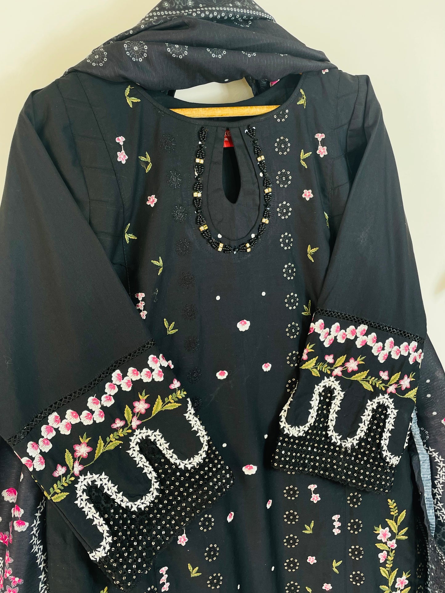 Obsidian Black 3PC - Embroidered Winter Cotton