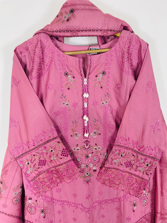 Rose Flush 3PC - Embroidered Winter Cotton