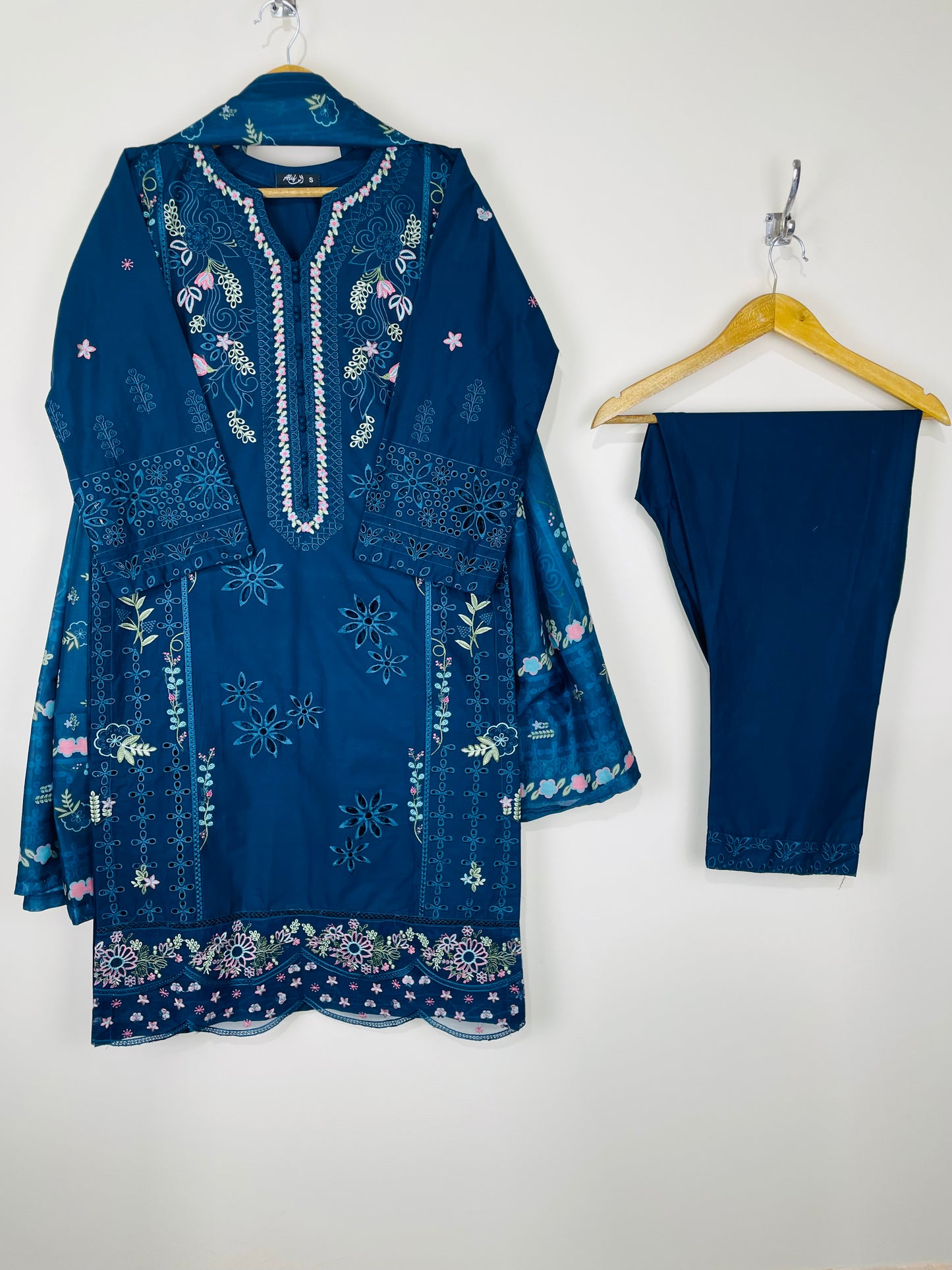 Azure Blue 3PC - Embroidered Winter Cotton