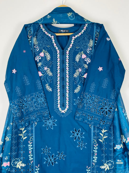 Azure Blue 3PC - Embroidered Winter Cotton