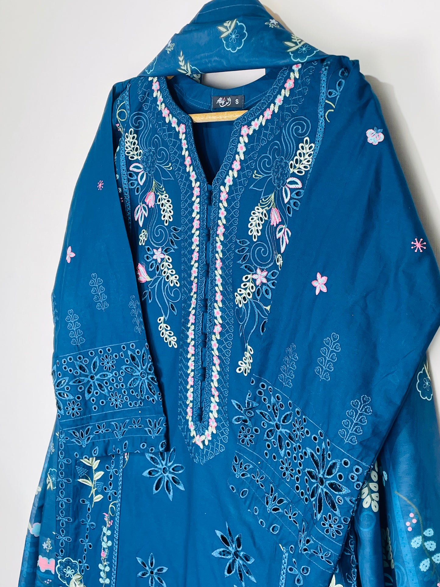 Azure Blue 3PC - Embroidered Winter Cotton