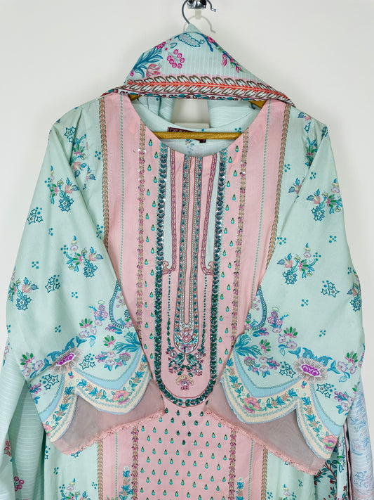 Mist Aqua 3PC - Embroidered Winter Cotton