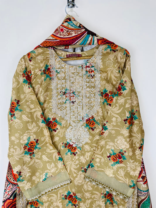 Dusty Amber 3PC - Embroidered Winter Cotton