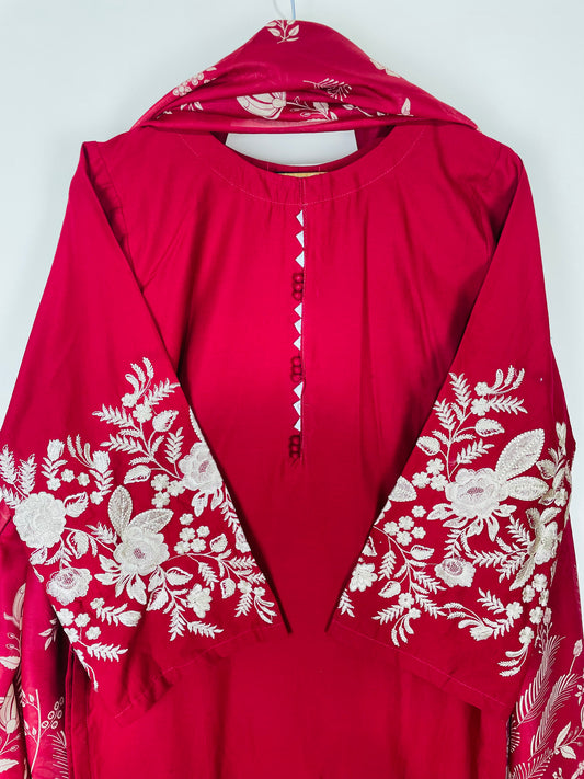 Blood Rose 3PC - Embroidered Winter Cotton